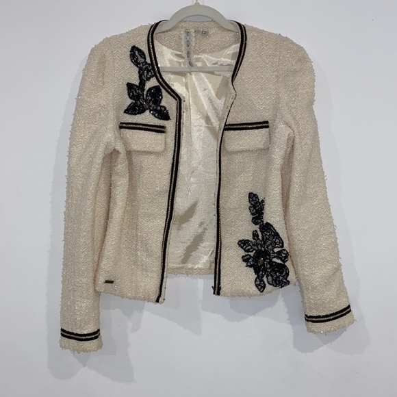 MISMASH tweed ivory blazer with black lace embroideries details Size M - Picture 12 of 14